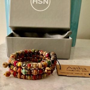 HSN *ANJU JEWELRY Aasha Collection India Sari Wood Beaded Coil Wrap Bracelet